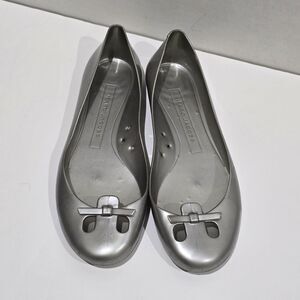 Marc Jacobs Silver Jelly Ballet Flats Shoes Bow Cut Out Toes Womens 36 / US 5.5